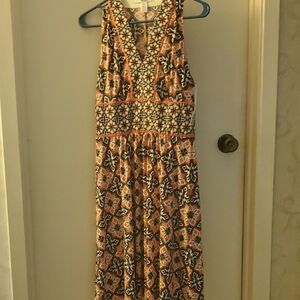 Orange and Brown Sleeveless Halter Dress